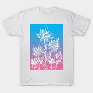 Blue and Pink Abstract Flowers T-Shirt